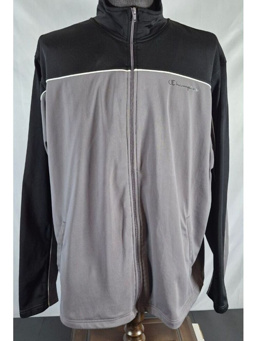 Champion XXL Black Gray Y2K Colorblock Full Zip Track Jacket